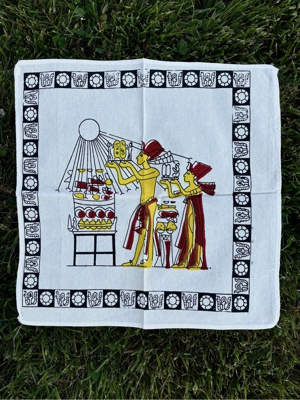 Egyptian Motif Cotton Dinner Napkins and Tablecloth